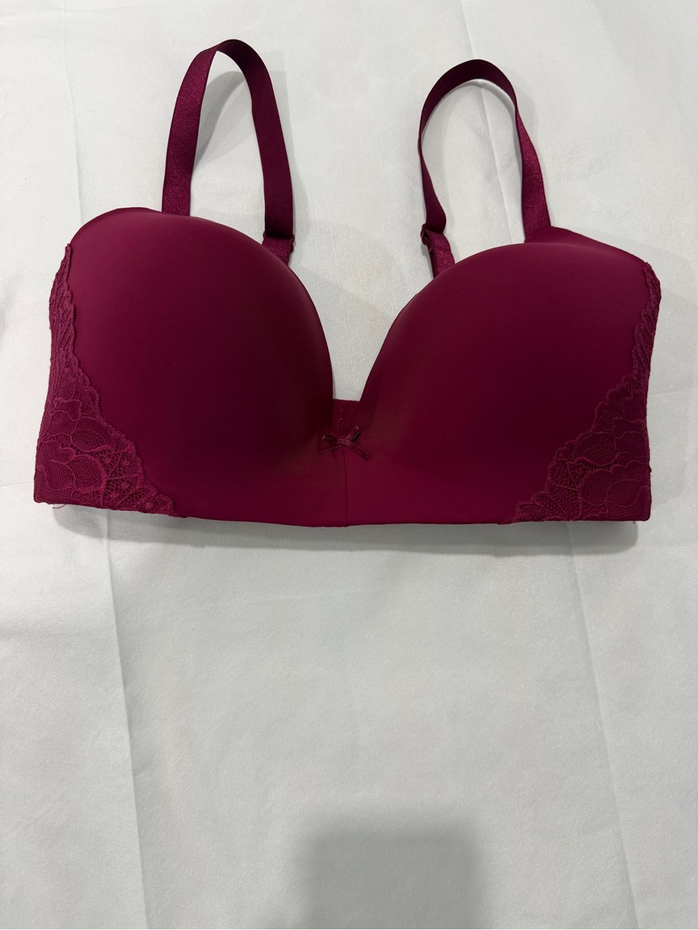 La Vie En Rose Smooth Lace-Trim Bra - Burgundy